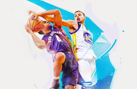 Basketball players play